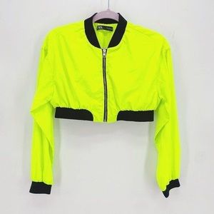 Zara • Women's Limited Edition Neon Cropped Windbreaker-Style Bomber Jacket